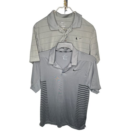 BUNDLE Lot of 2 Nike Mens Golf Polo Shirts Gray Medium Dri Fit - Picture 1 of 9